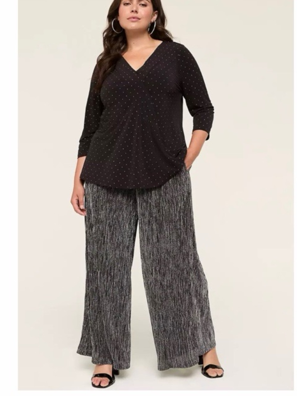 Lane Bryant Pull On Shine Knit Pleated Wide Leg Pants NWT